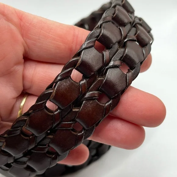 Haggar dark brown chain link vintage leather belt woven western unisex boho #8 - Picture 3 of 12